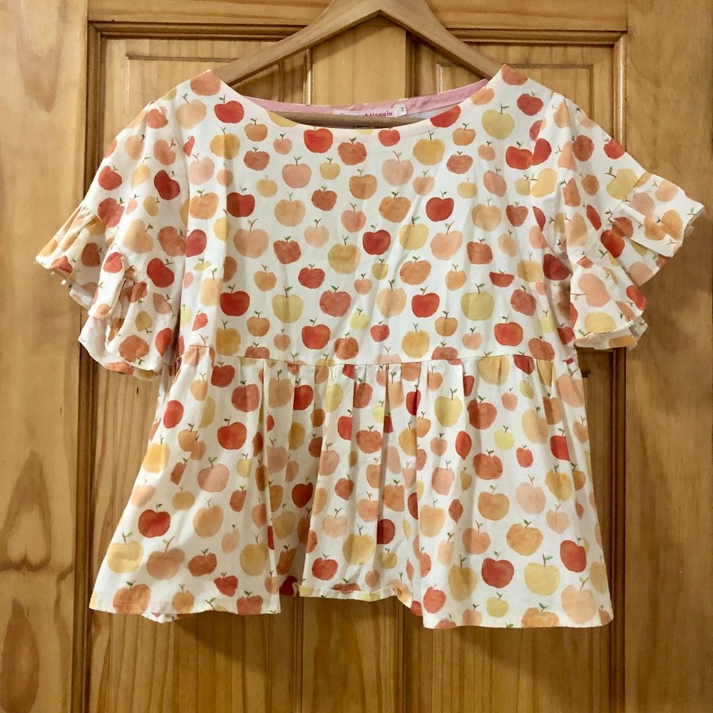 Peplum Apple Print Blouse - Handmade